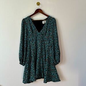 Princess Polly long sleeve dress floral blue green v neck size US 6 new no tags